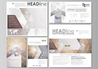 The minimalistic abstract vector illustration of the editable layout of modern social media post design templates in popular formats. Global network connections, technology background with world map.