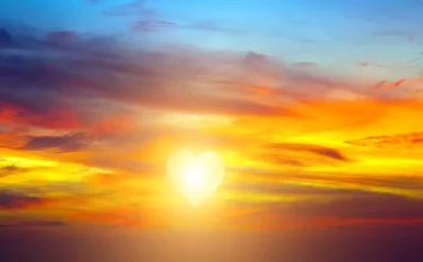 Deurstickers Lente Hartvorm zon lente zonsopgang