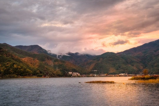 Lake Kawaguchi, one of the scenic five lakes next to Mount Fuji, Japan