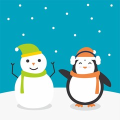Penguin and snowman vector 