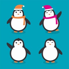 Naklejka premium Set of penguin vector isolated on blue background