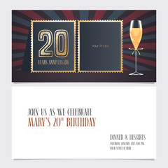 20 years anniversary invitation vector illustration. Graphic design template