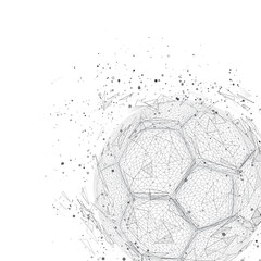 soccer ball in a modern abstract style. breaks up and flies crashing the background.