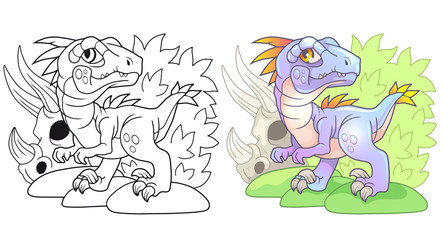 Cartoon cute prehistoric dinosaur velociraptor, funny illustration