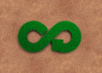 ECO and circular economy concept. The green grass in form of arrow infinity recycling symbol and...