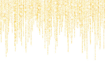Vector falling in lines gold glitter confetti dots rain. Golden garland lights isolated on white background. Sparkling glitter border, party tinsels shimmer, holiday background design, festive frame - 242000993