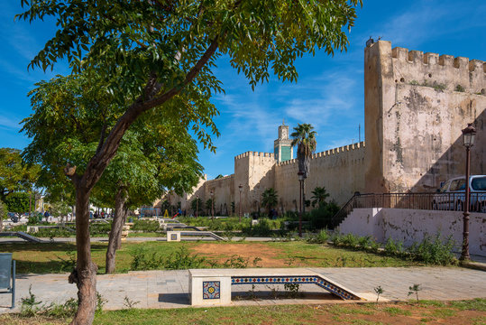 View of Meknes, Morocco at Mosque Lalla Aouda. Meknes is a city listed as a UNESCO world heritage site. a city which was founded in the 11th century by the Almoravids
