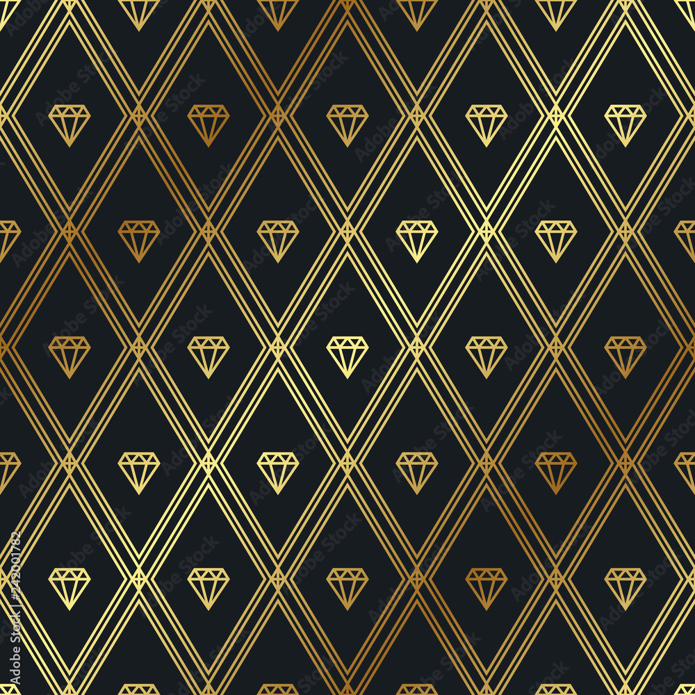 Poster Vector gold pattern with diamonds. Seamless geometric pattern.
