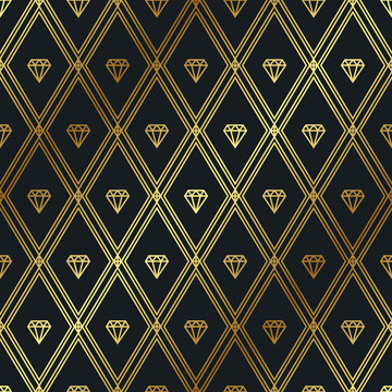 Vector gold pattern with diamonds. Seamless geometric pattern.