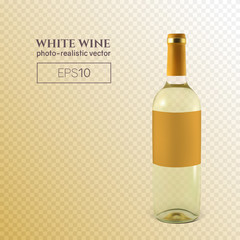 Photorealistic bottle of white wine on a transparent background. Mock up transparent bottle of wine. This wine bottle can be placed on any background.