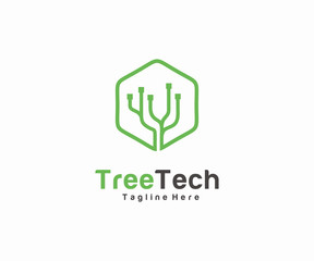 Nature tech logo design concept. Technology logo template