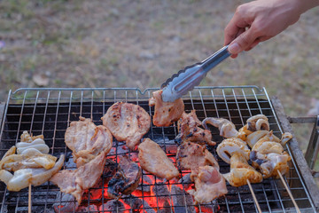 Food on barbecue grills