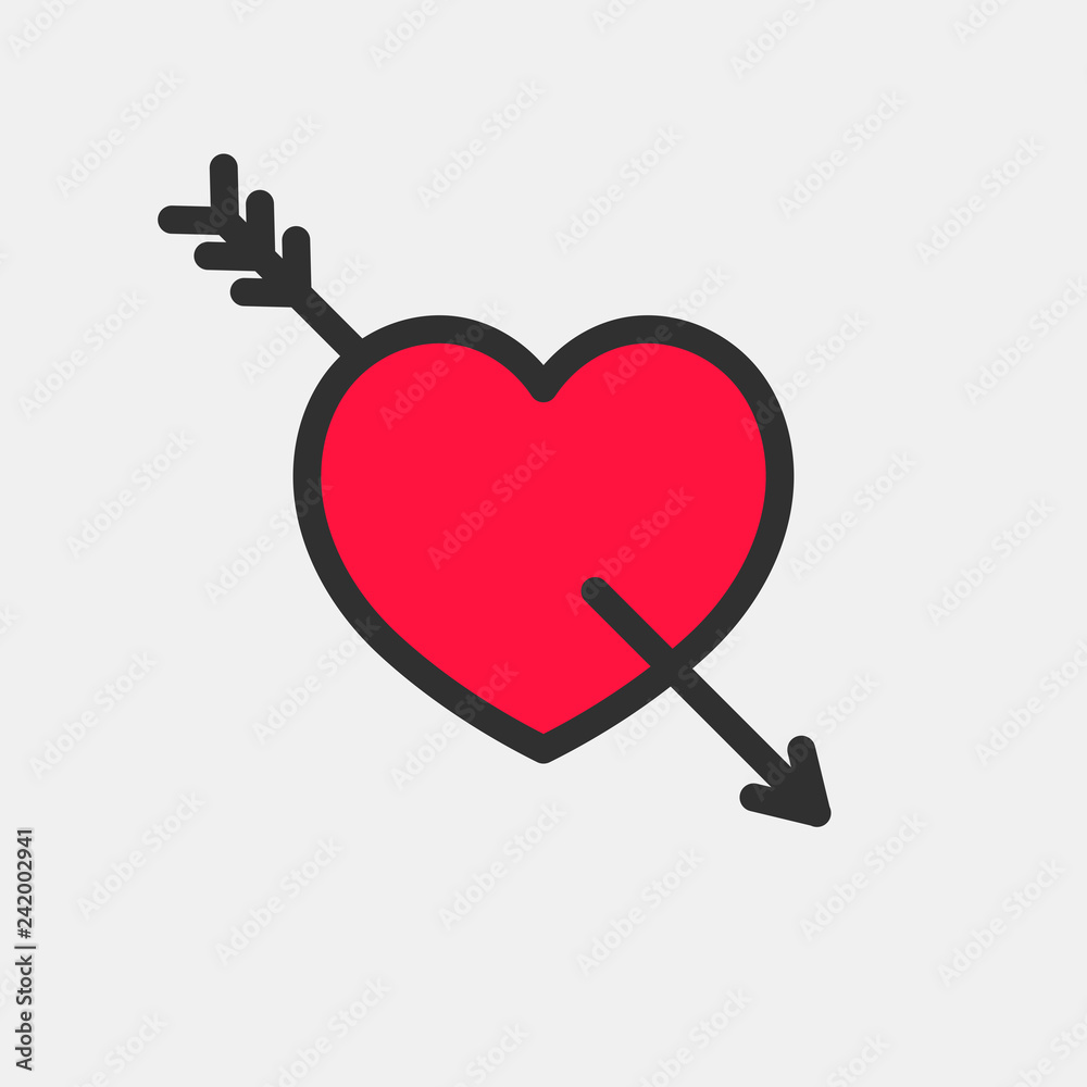 Poster red heart with cupid's arrow. vector icon for your design.