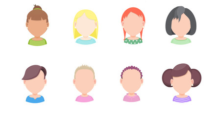 Set of vector portraits of women with different hairstyles in a flat style, for avatar in social networks