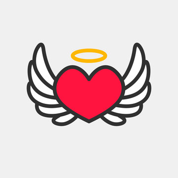 Angel heart with wings and halo. Vector icon.