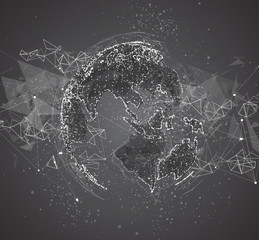 vector globe, planet earth, from dots. concept bigdata, processing and data collection