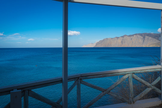Agios Nikolaos, Crete - 09 29 2018: Panoramas of Mirabello Bay and the small port of Mohlos