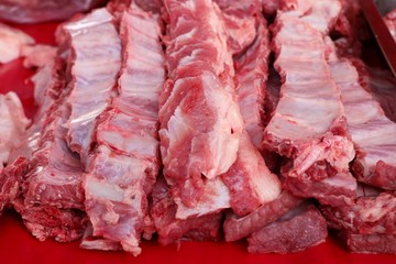 fresh pork meat in market