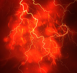 A bright lightning in the dark sky. Vector image