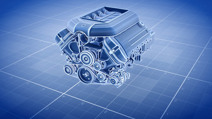 Working Car Internal Combustion Engine Scheme 3d render