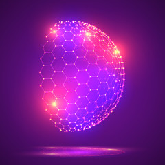 Vector 3d object from a hexagon grid with dots. stylish design