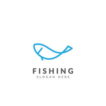 Fishing logo template vector design with line fish