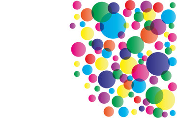 background of rainbow colored circles in yellow, orange, red, pink, green, blue and purple with copy space