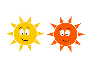 Smiling sun icons. Cartoon smile sun vector set