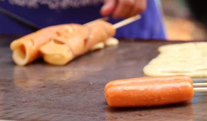 pancake sausage at street food