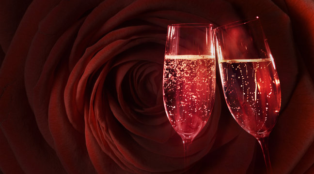 Red rose with champagne