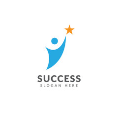 Success logo or icon vector design template with people and star