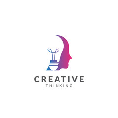 Creative logo or icon vector design template, head thinking with light bulb and head people, gradient color