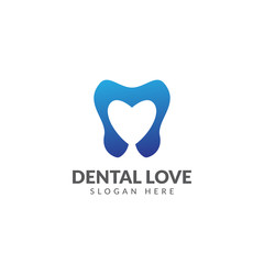 Dental love logo design vector template, negative space logo