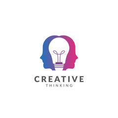 Creative logo or icon vector design template, head thinking with light bulb and head people, gradient color