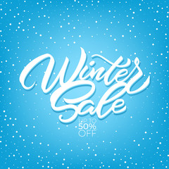 Winter sale poster with snowflakes. A large winter sale poster, advertising, booklet. Vector illustration with isolated design elements