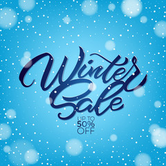 Winter sale poster with snowflakes. A large winter sale poster, advertising, booklet. Vector illustration with isolated design elements