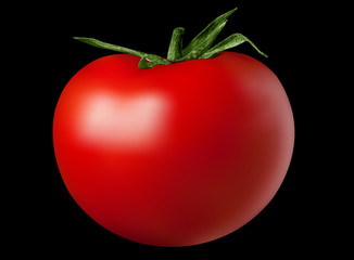 vector red ripe tomato lies on a black  background