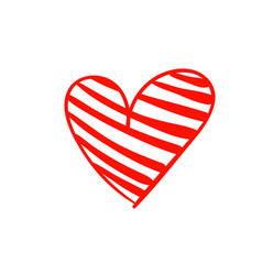 Vector Hand Drawn Doodle Heart, Striped Drawing Isolated on White Background.