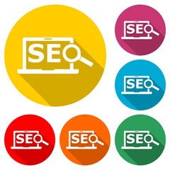 SEO concept, simple icon or logo, color set  with long shadow