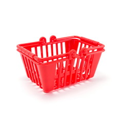 Red plastic basket isolated on a white background.