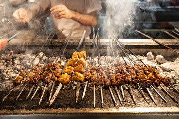 Turkish chicken shish kebab on grill