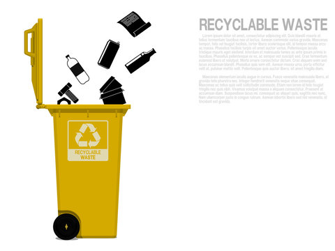 Recyclable waste icon is falling in to the bin