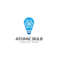 Atomic bulb logo or icon template with light bulb and atom symbol