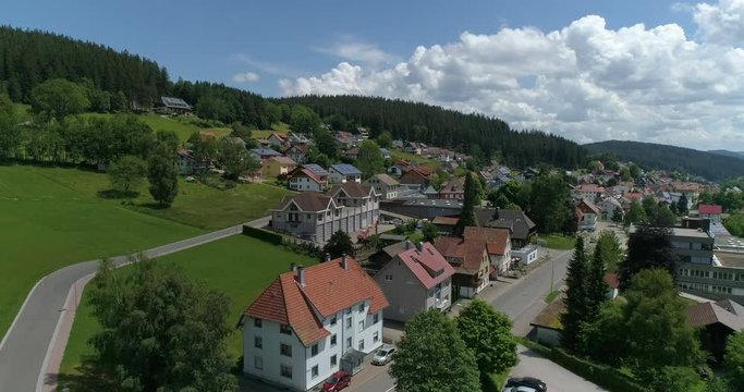 Aerial view of the little community Schonach in the black forest in Baden-Wuerttemberg