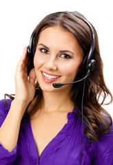 Support phone operator in headset, isolated