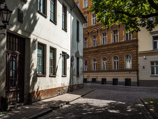 Fototapeta na wymiar Old town street in Riga