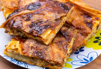 Traditional Turkish foods; filo pastry with minced meat (kiymali borek)