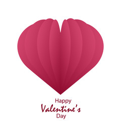 Happy Valentine's day greeting card with paper red heart. Vector.