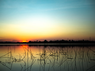 Sunset on the lake background.