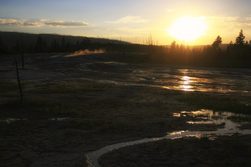 Yellowstone national park landscape at sunset